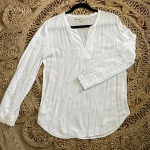 Loft white medium eyelet blouse. Beautiful paper white w elastic wrist